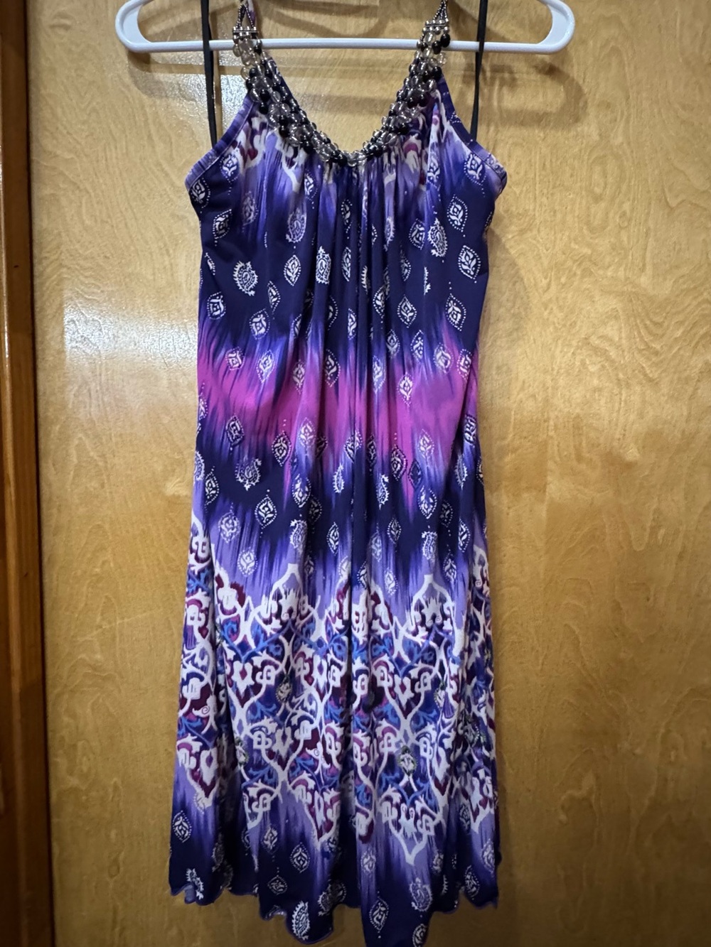 A. Byer Purple and Pink Beaded Neck Maxi Dress